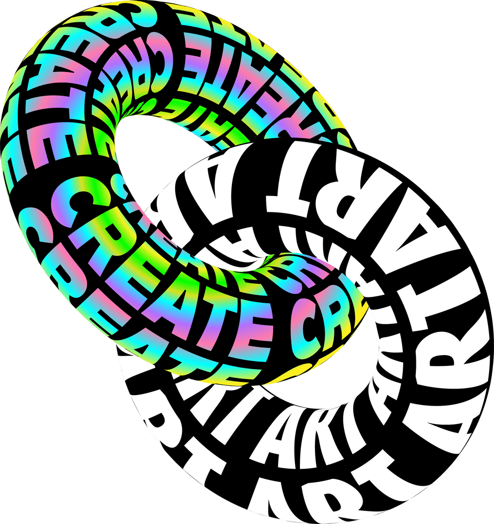 Interlinked Torus Rings with Rainbow CREATE and Monochrome ART