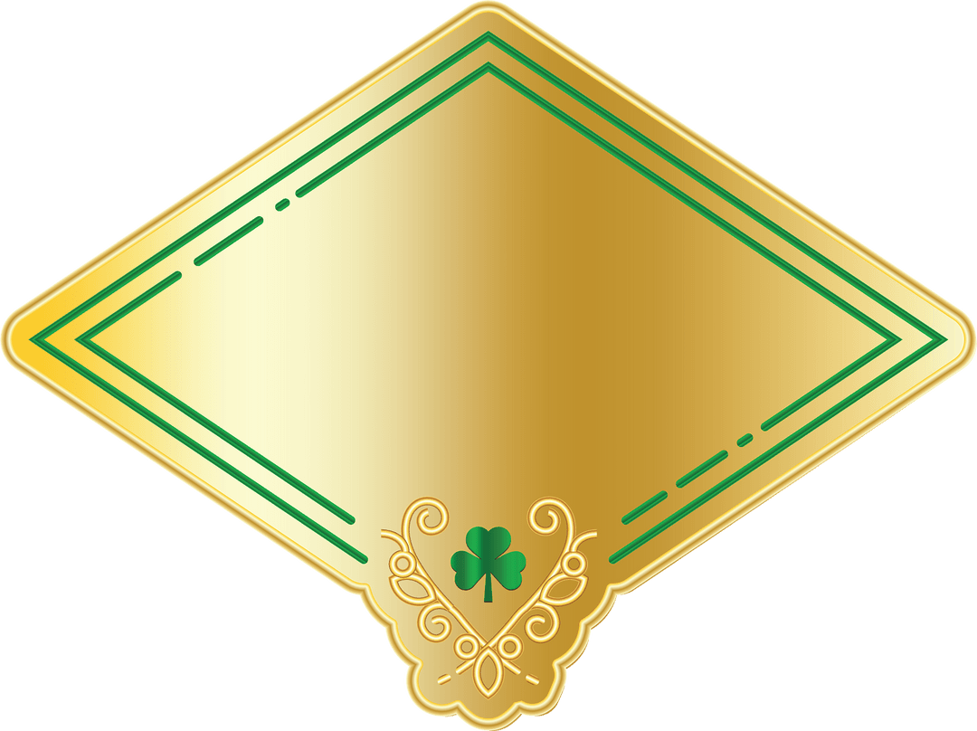 Elegant Abstract Gold Frame with Shamrock Element on Transparent Background