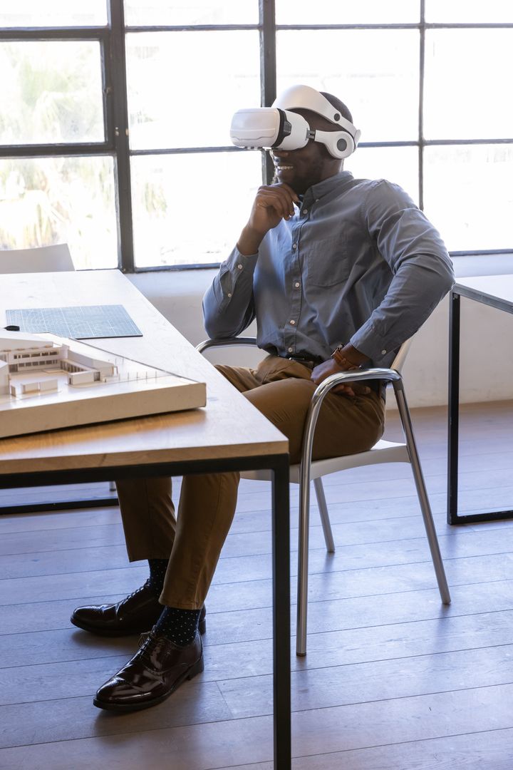 Architect Using VR Headset for Innovative Design Review
