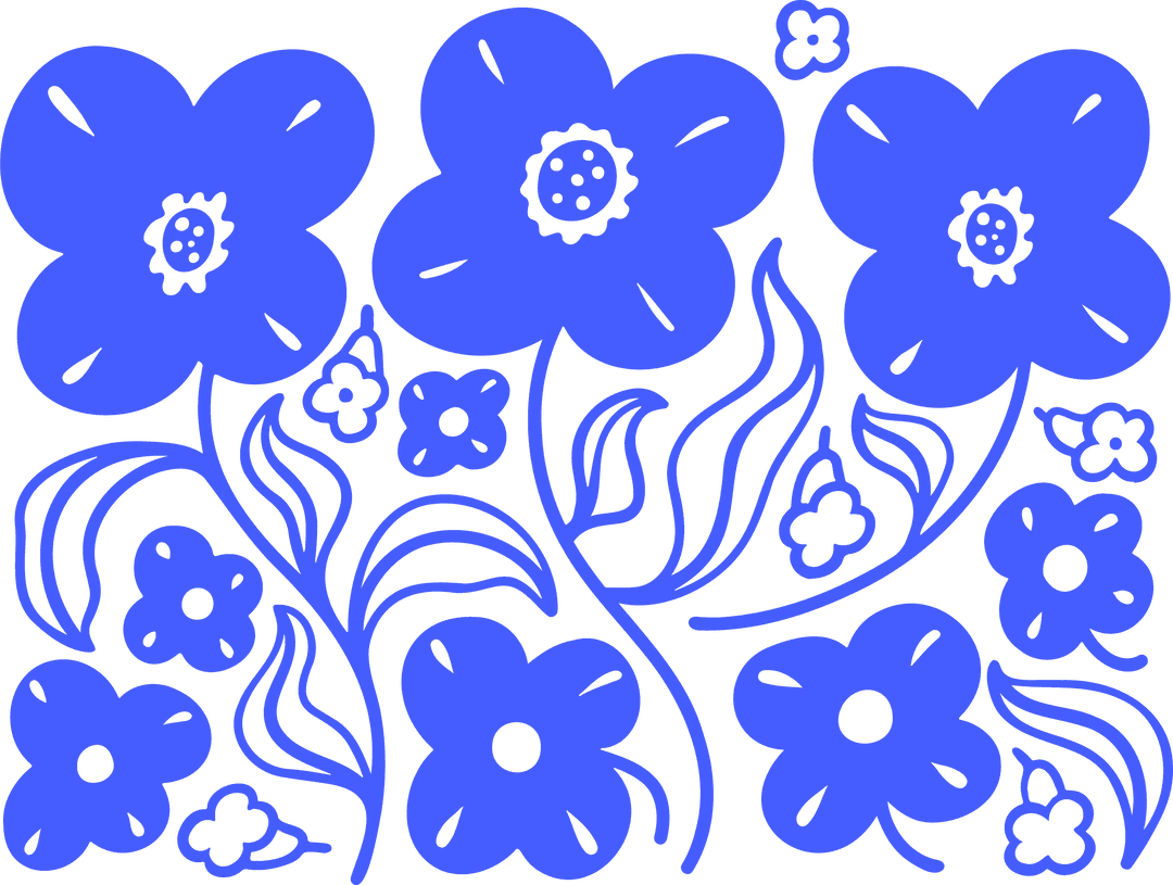 Seamless Blue Floral Design with Organic Motifs on Transparent Background