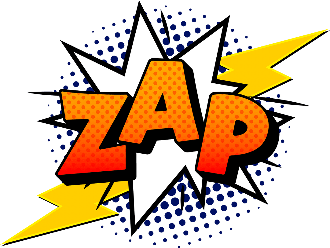 Colorful Zap Text in Retro Pop Art with Bolts