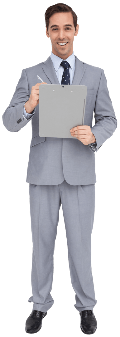 Transparent Businessman Holding Clipboard Coordinating Tasks