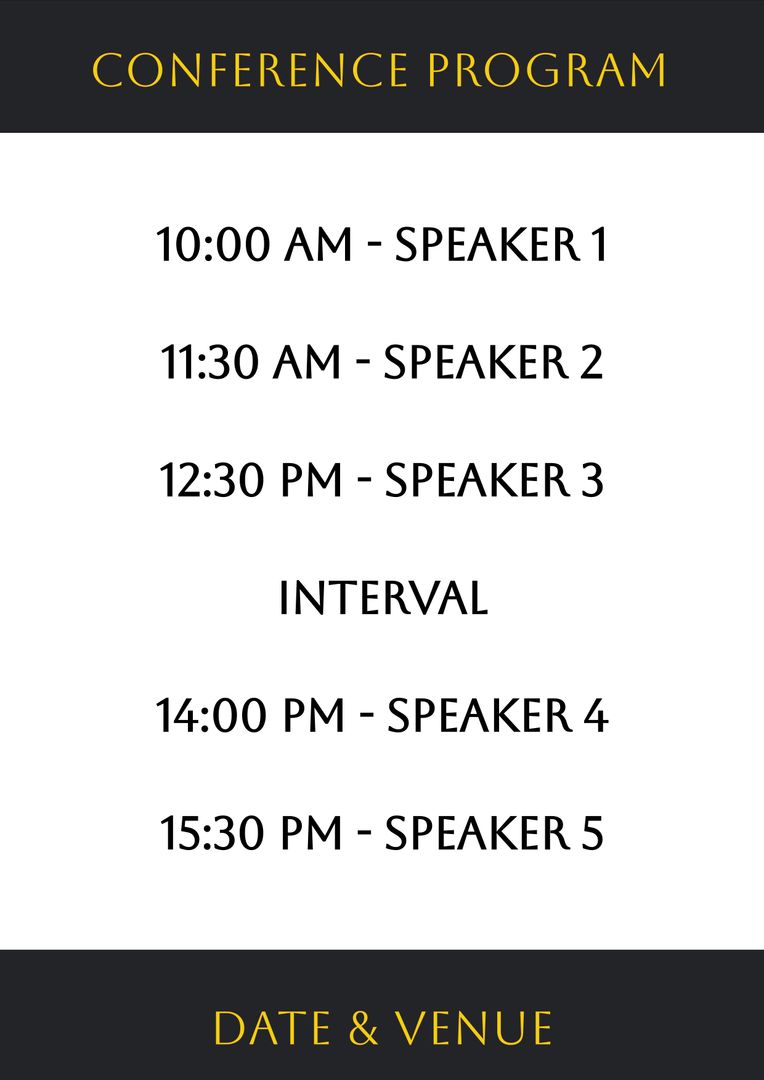 Conference Program Schedule with Speaker Timings - Download Free Stock Templates Pikwizard.com