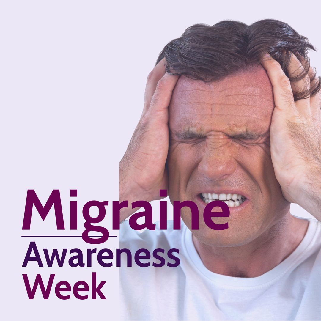 Man Clutching Head in Pain for Migraine Awareness Week Concept - Download Free Stock Templates Pikwizard.com