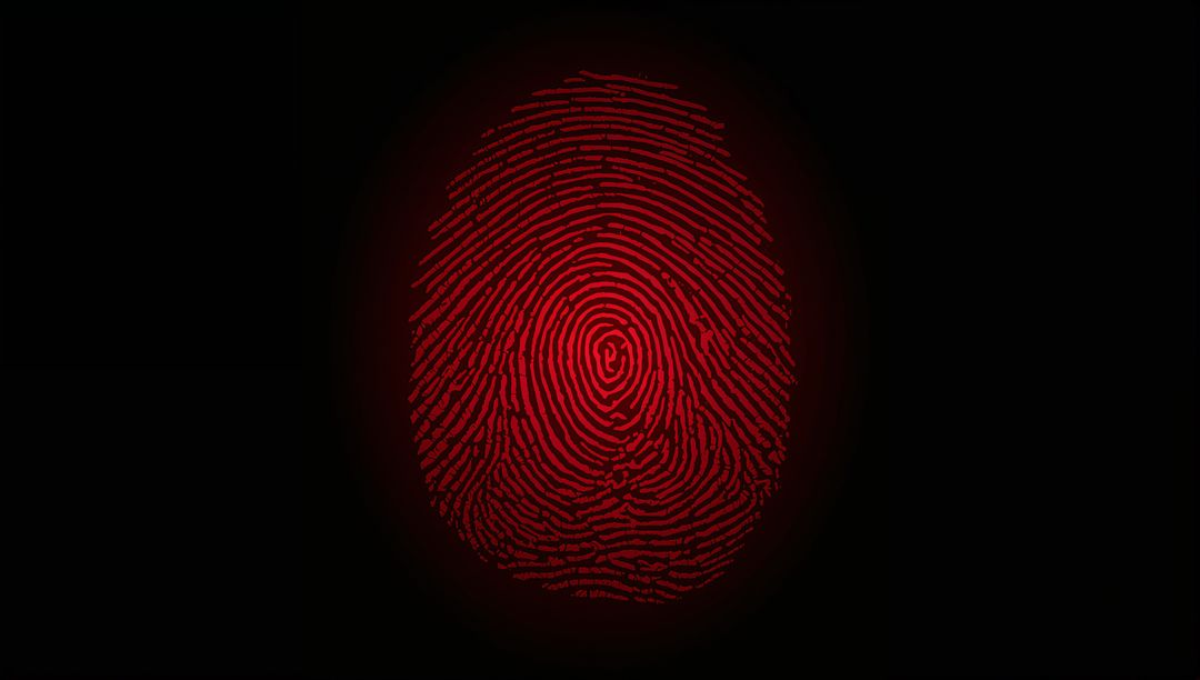 Glowing Red Fingerprint Scanning Biometric Security Concept with Halo on Black
