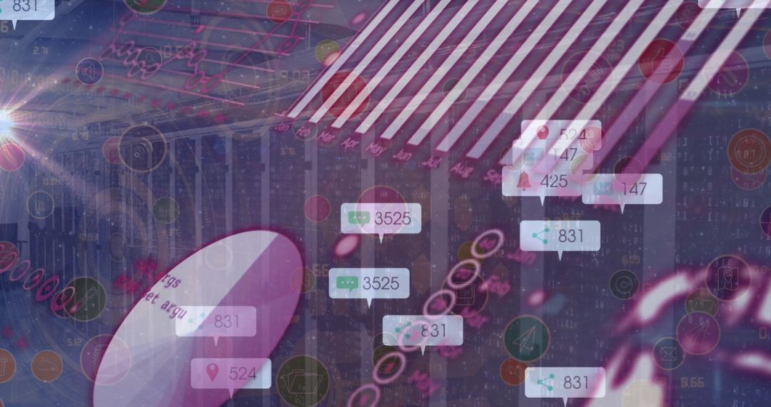 Digital Analytics Interface with Floating Numeric Visuals and Lens Flare