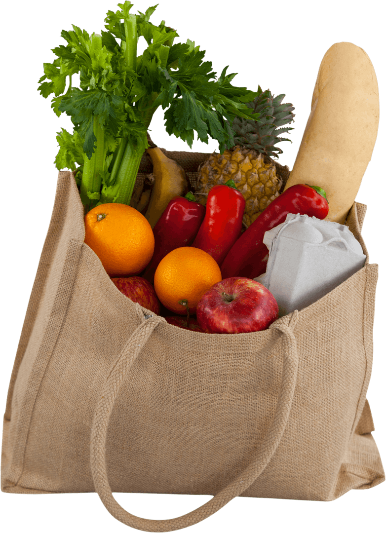 Eco-Friendly Cloth Bag Filled with Fresh Produce on Transparent Background