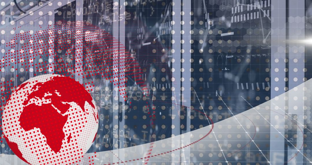 Global Data Network with Globe and Server Room Overlay