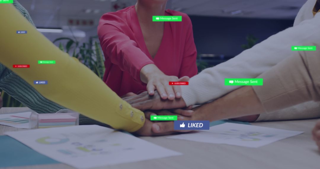 Diverse Team Collaborating with Social Media Notifications