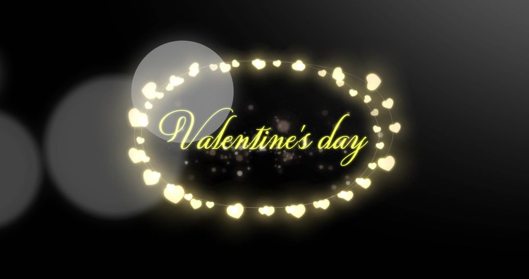 Glowing Valentine's Day Text Surrounded by Heart Shapes on Dark Background