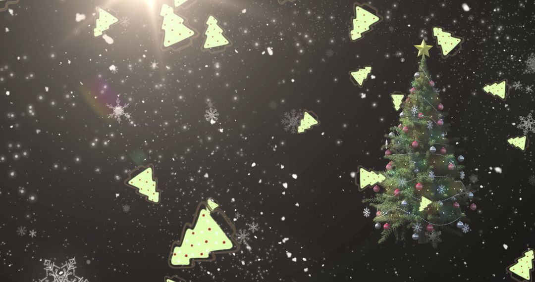 Whimsical Christmas Tree Patterns Against Starry Night Sky