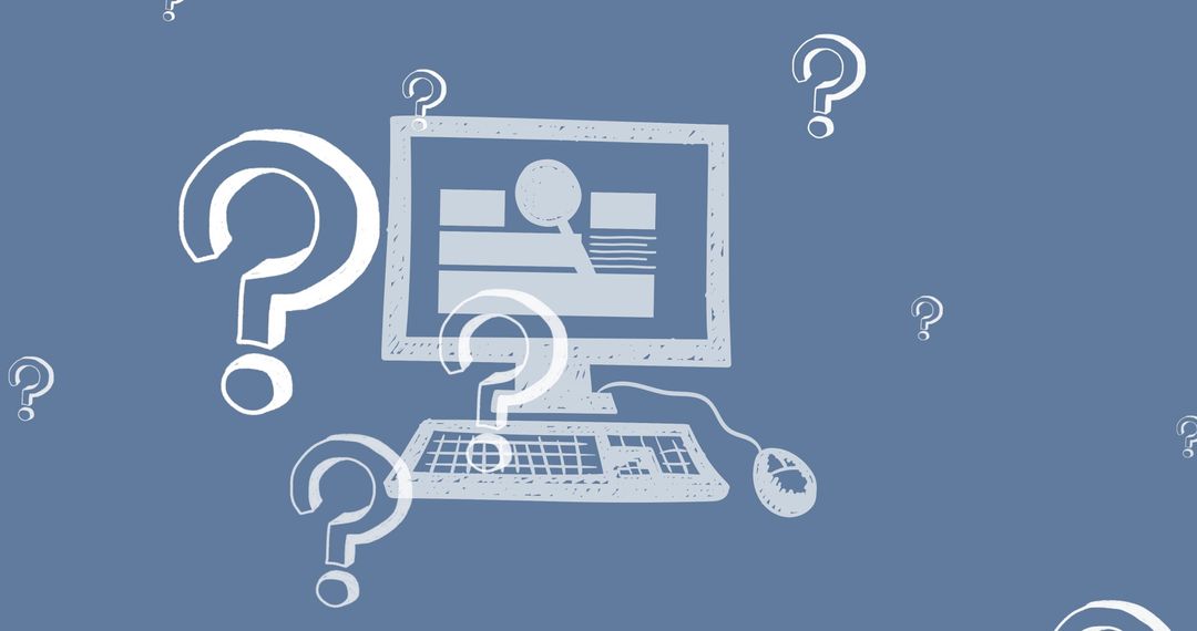 Question Marks Hovering Over Computer Monitor Artwork