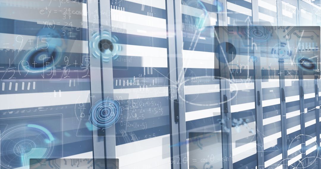 Futuristic Data Center with Digital Overlay Illustrating Innovation