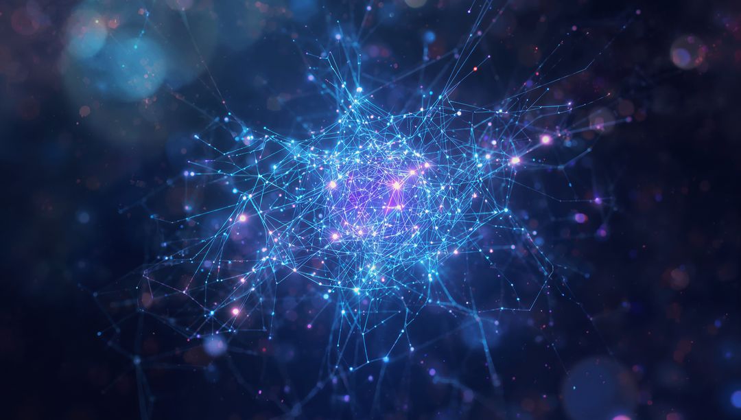 Futuristic Network with Glowing Lines and Nodes in Digital Void