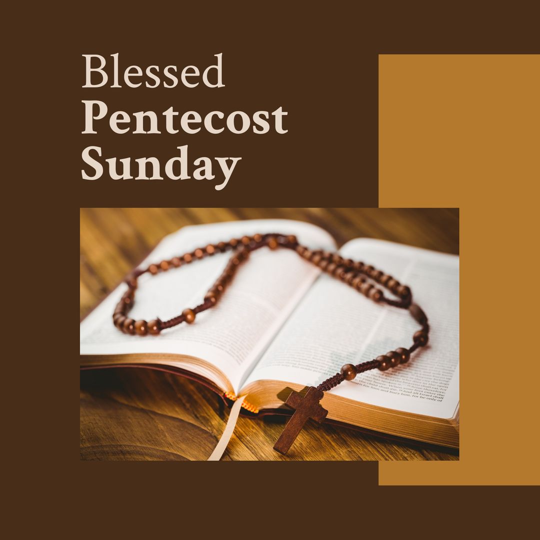 Rosary Beads on Open Bible for Pentecost Sunday