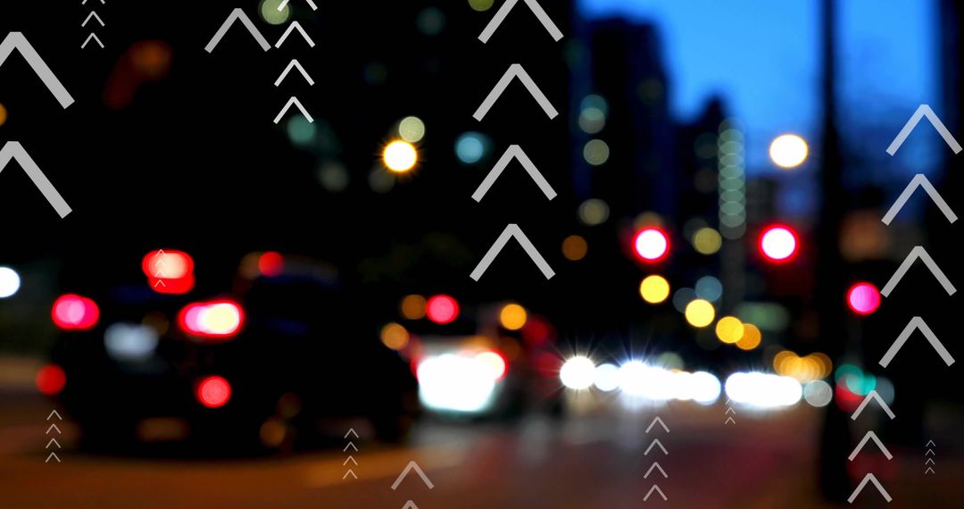 Abstract City Traffic Bokeh with Upward Arrows Overlay