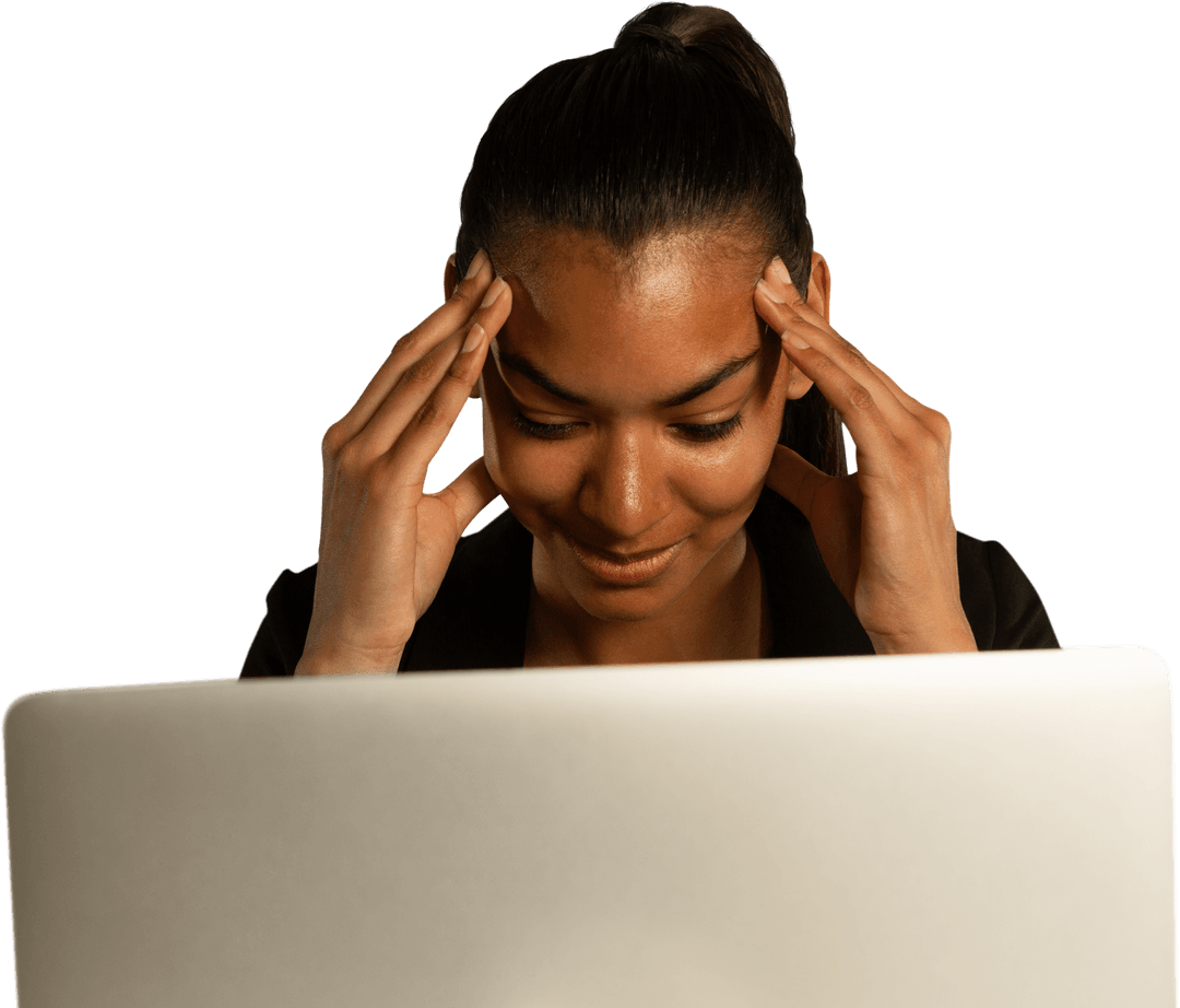 Transparent Background Stressed Woman Using Laptop Interior