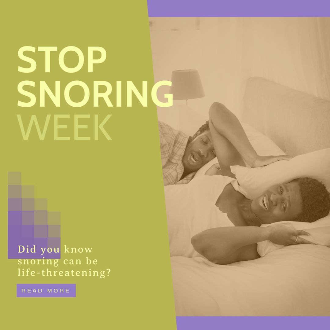 Stop Snoring Week Awareness Banner with Distressed Partner