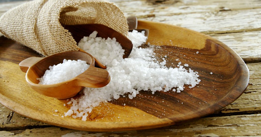 Wooden Bowls with Natural Sea Salt on Rustic Wooden Table - Free Images, Stock Photos and Pictures on Pikwizard.com