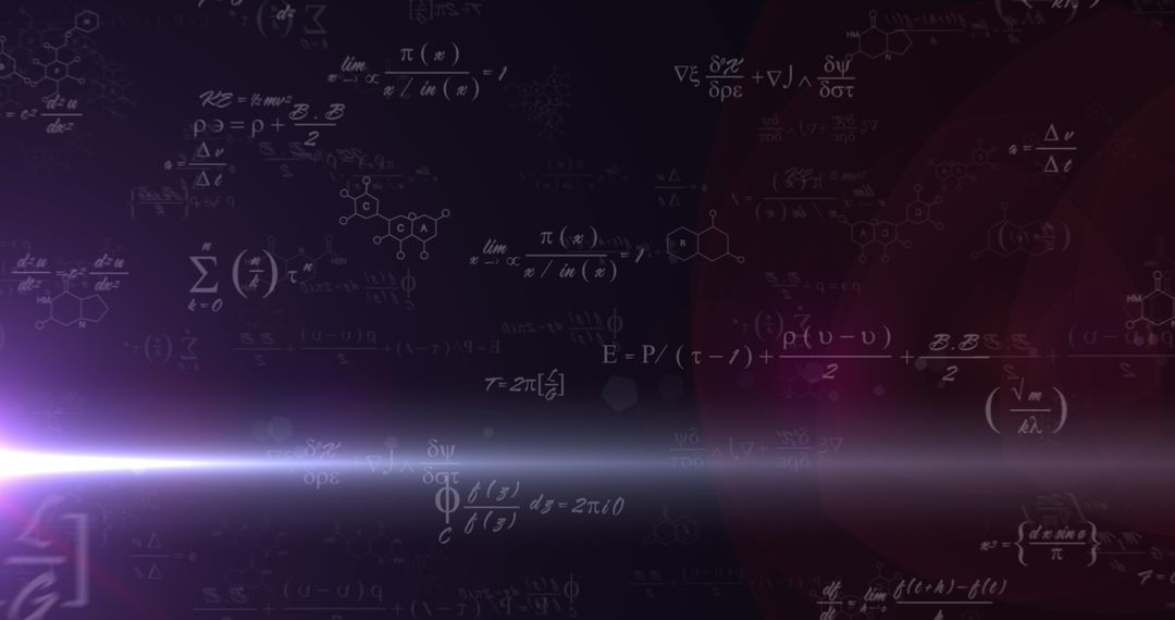 Mathematical Equations with Light Trail on Black Background