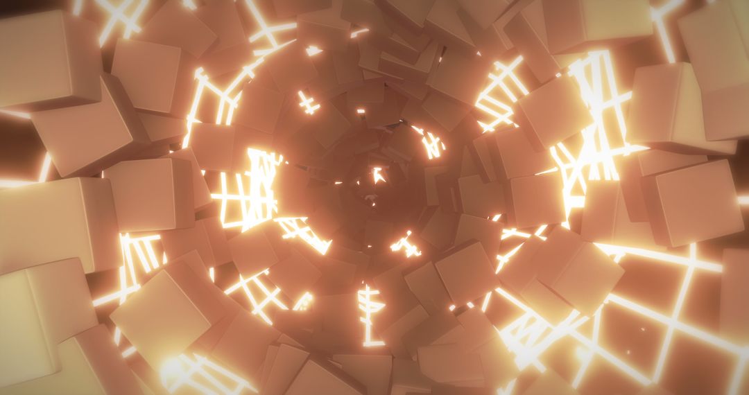 Futuristic Digital Interface with Glowing Moving Tiles