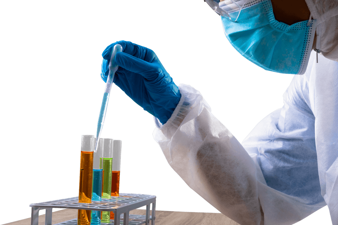 Transparent Biomedical Researcher Conducting Experiments with Test Tubes