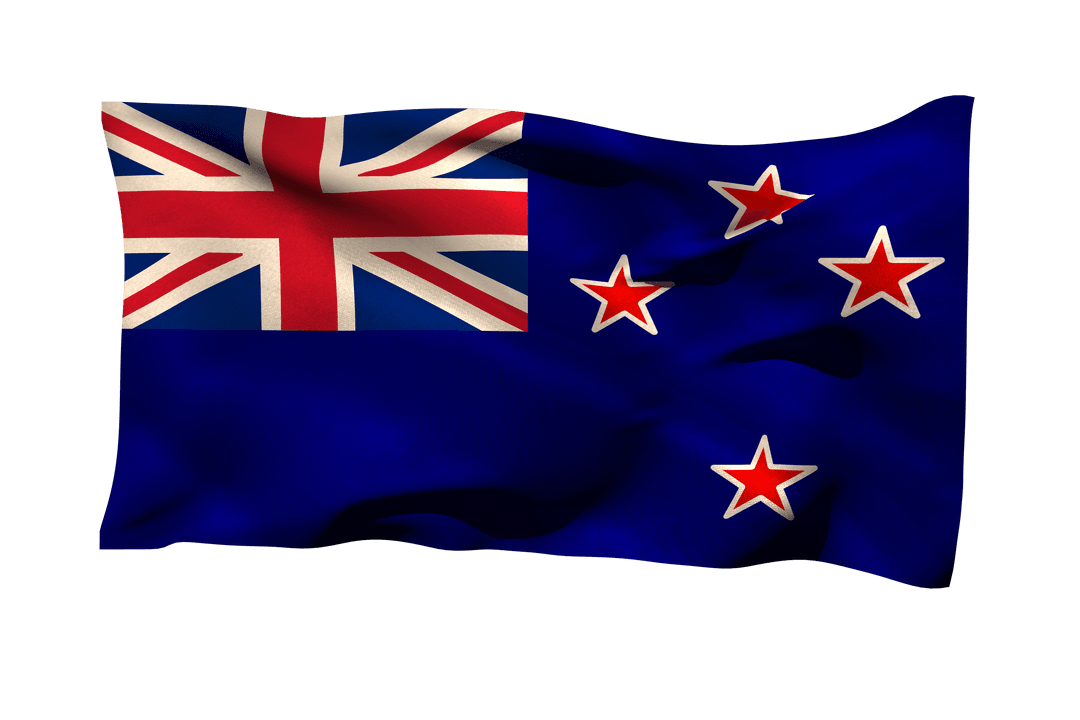 New Zealand Flag Waving on Transparent Background