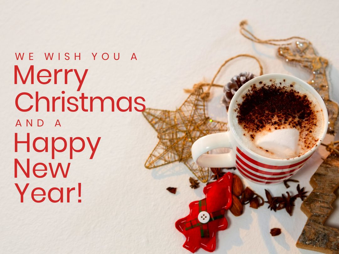 Festive Christmas Message with Hot Chocolate and Holiday Decorations - Download Free Stock Templates Pikwizard.com