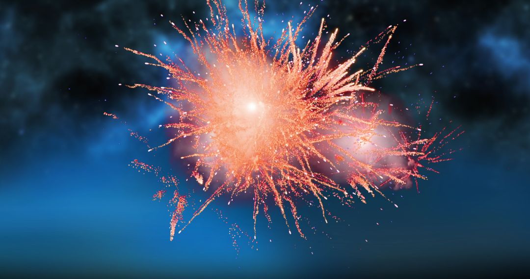 Digital Red Fireworks Burst in Dark Night Sky Background