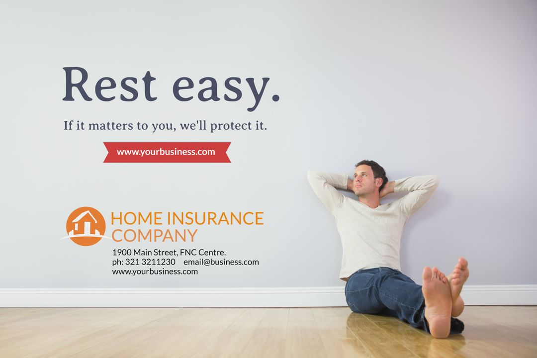 Relaxed Man with Home Insurance Branding for Tranquility Concept