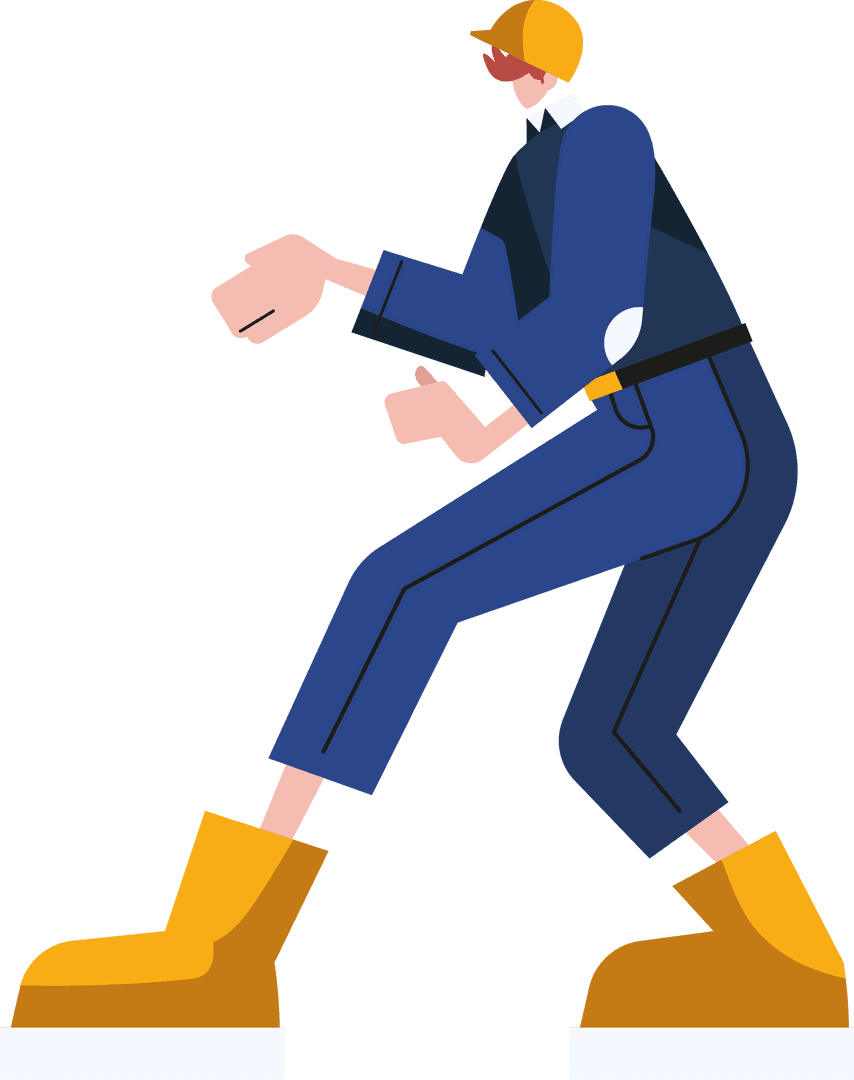 Industrial Worker Lunge with Safety Gear on Transparent Background