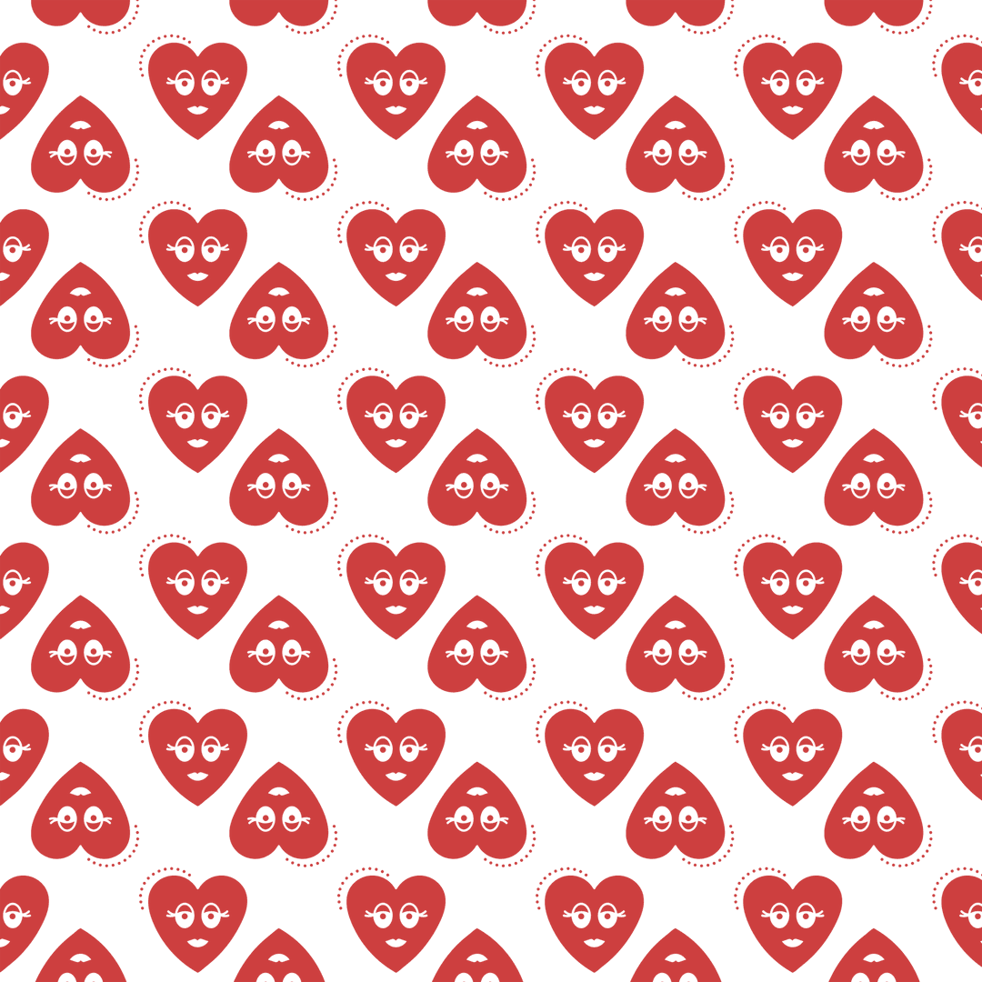 Playful Heart Faces Pattern on Transparent Background