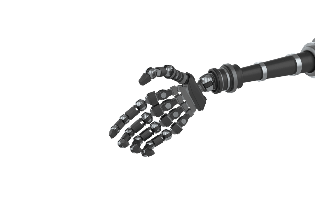 Black Robotic Hand on Transparent Background