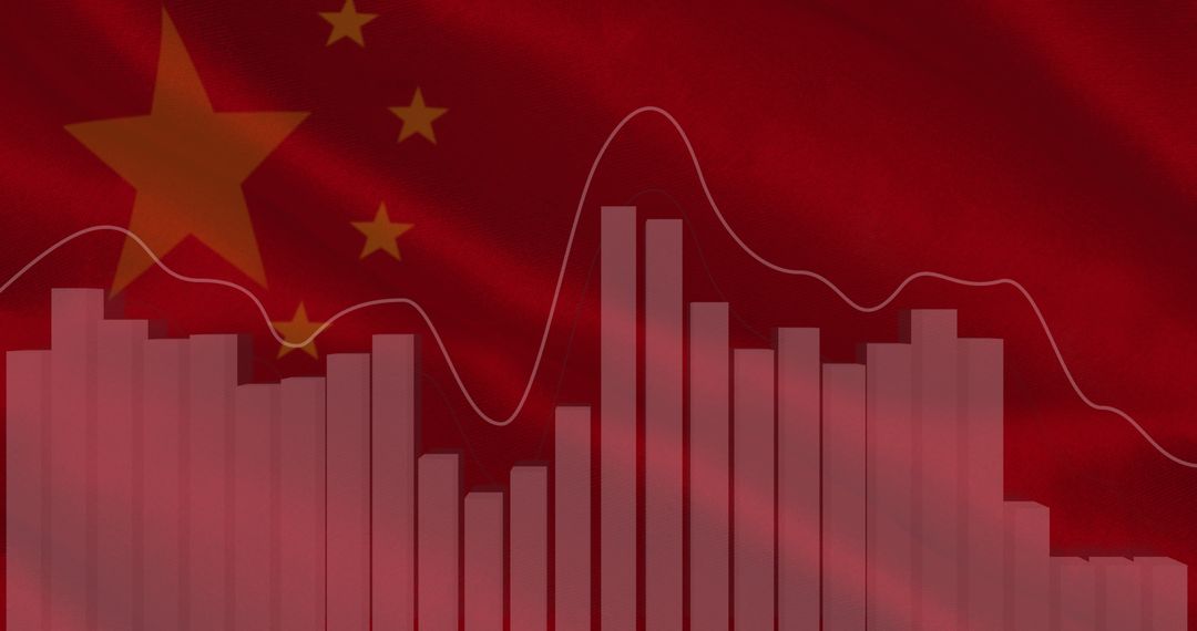 Digital Analytics Overlaying Chinese Flag Symbolizing Economy Trends