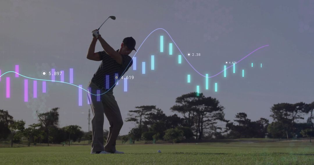 Golfer Playing on Fairway with Data Chart Overlay