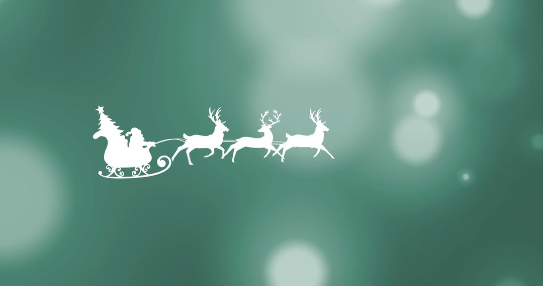 Silhouetted Santa and Reindeer Flying Merry on Green Canvas - Free Images, Stock Photos and Pictures on Pikwizard.com