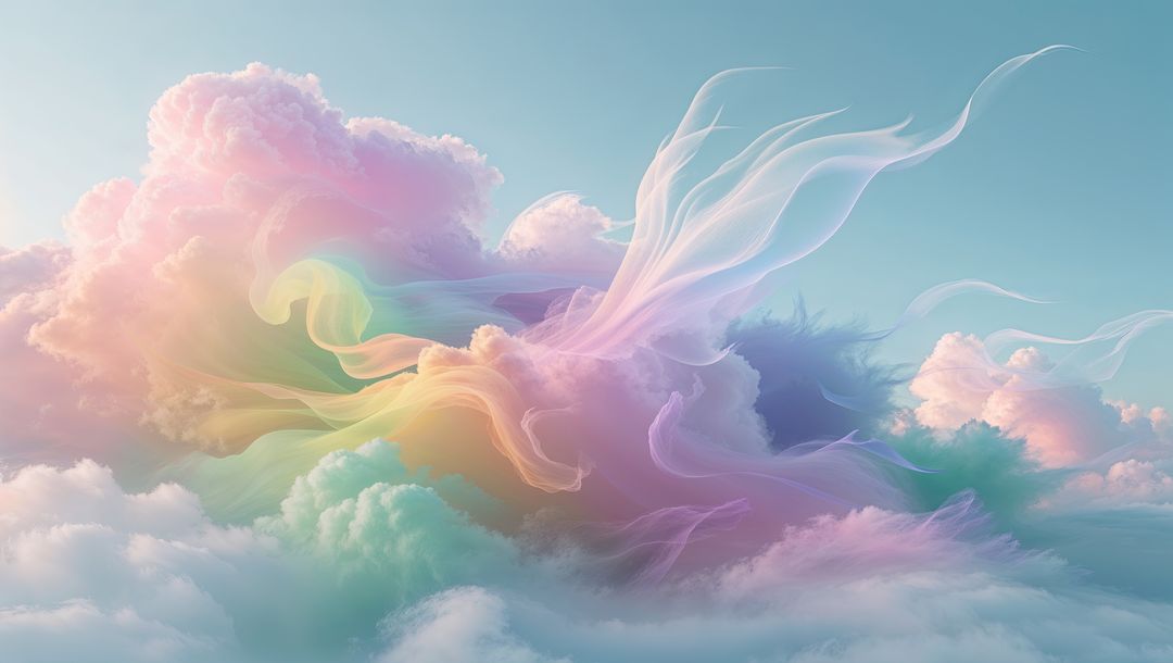 Dreamlike Pastel Clouds with Swirling Ethereal Ribbons