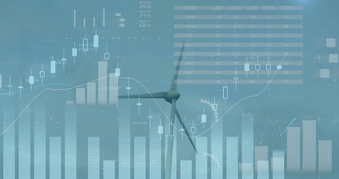 Wind Turbines Merged with Stock Market Growth Graphs