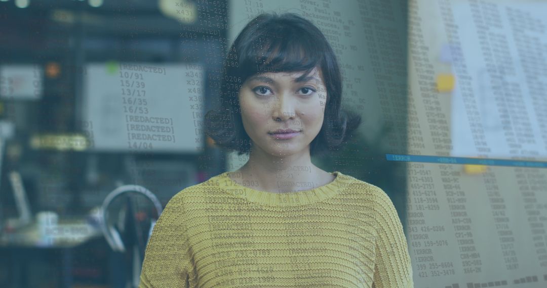 Businesswoman Analyzing Digital Data Streams in Modern Office