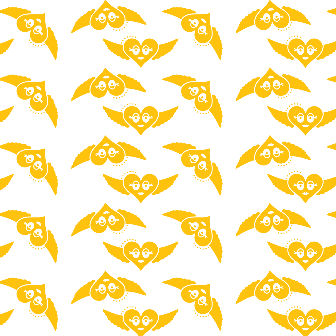 Seamless Yellow Winged Hearts Pattern on Transparent Background