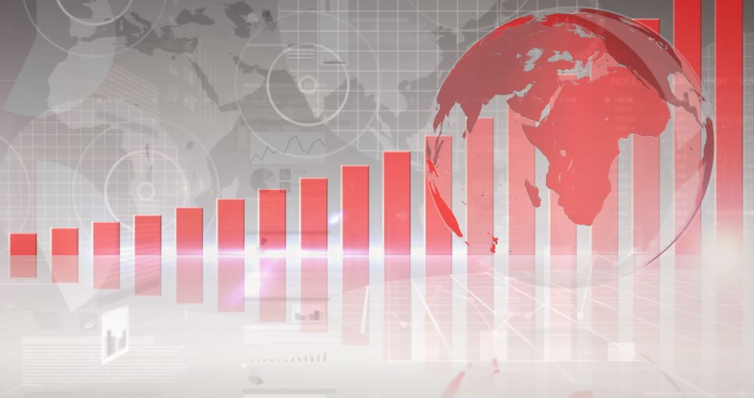 Futuristic Financial Growth Analysis with Red Graphs and Digital Elements