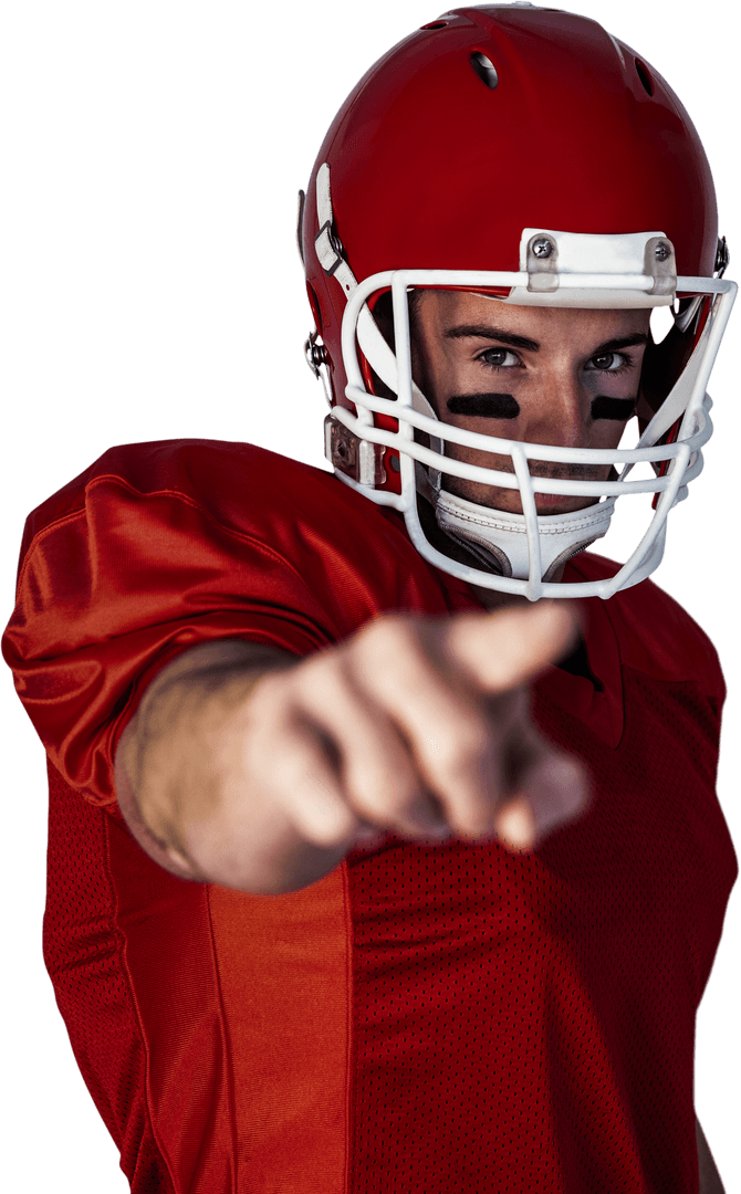 Transparent Football Player in Red Helmet Pointing