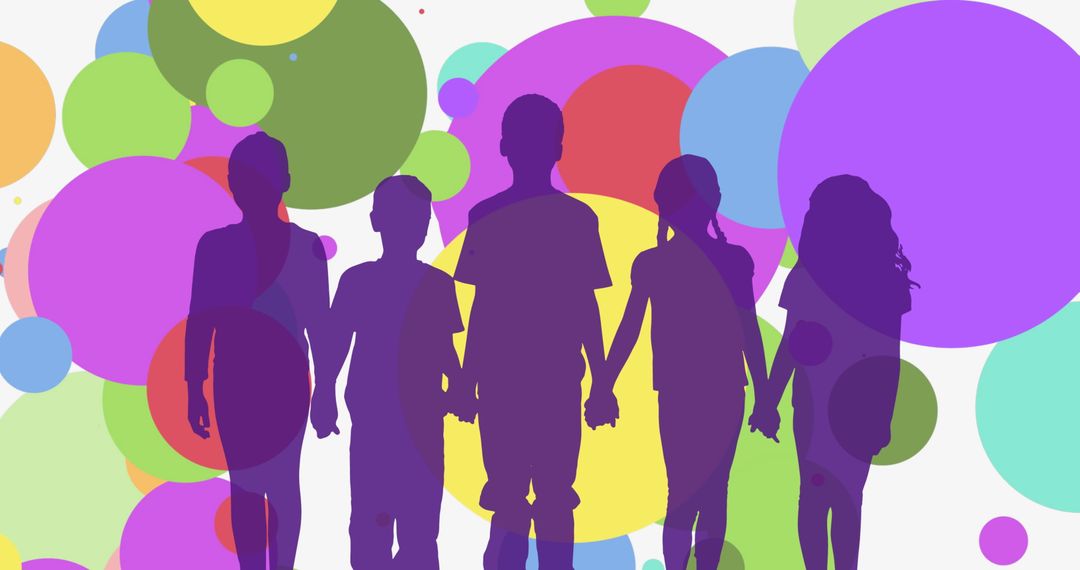 Colorful Child Silhouettes With Flowing Circles