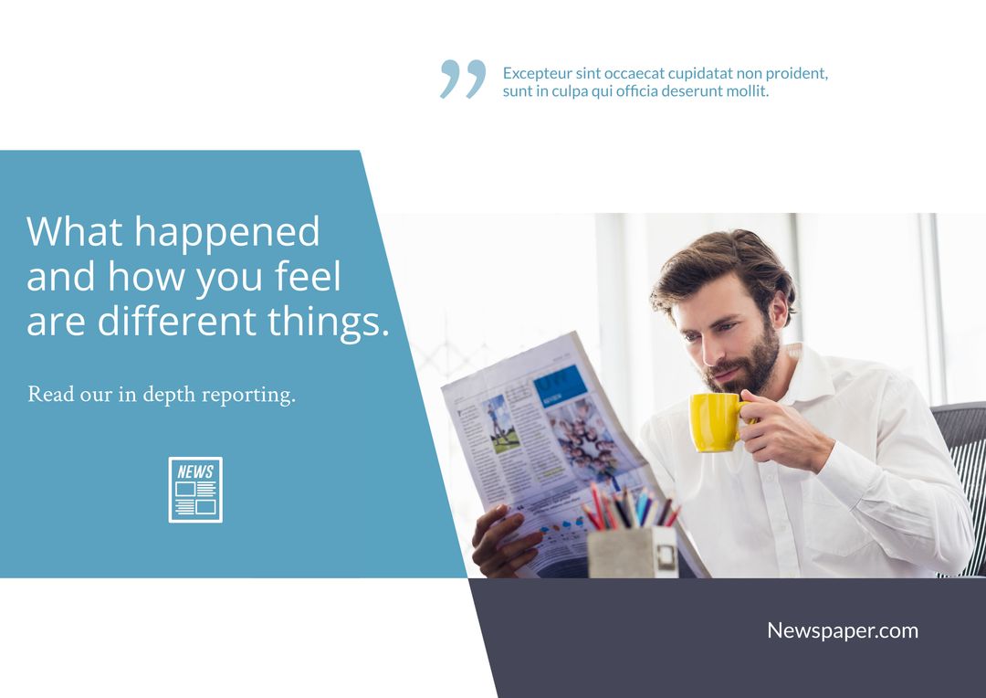 Man Reading Newspaper with Thoughtful Expression for Journalism Promotion