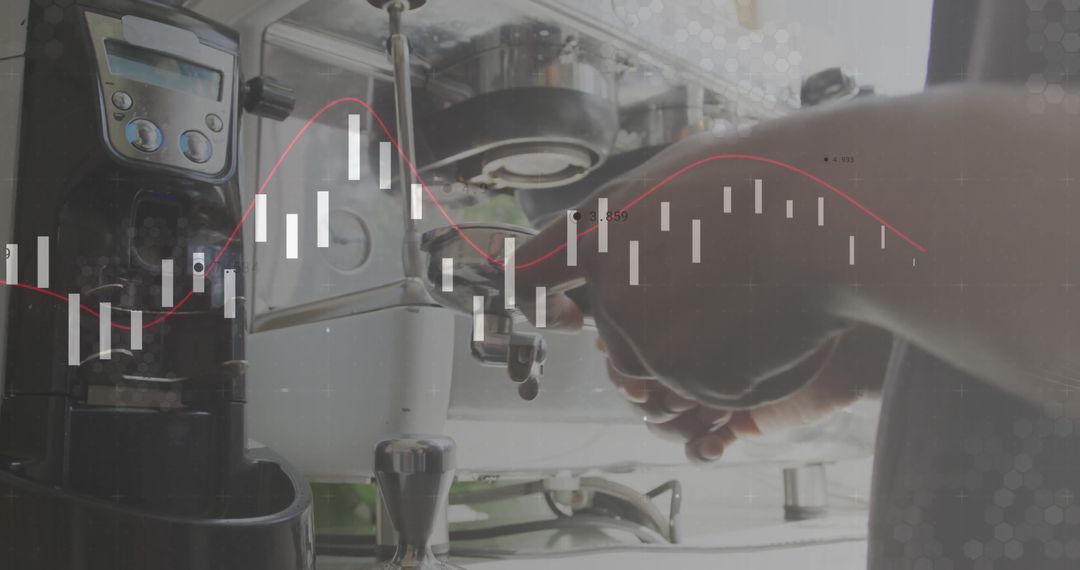 Barista Prepares Coffee in Futuristic Graph Interface Theme