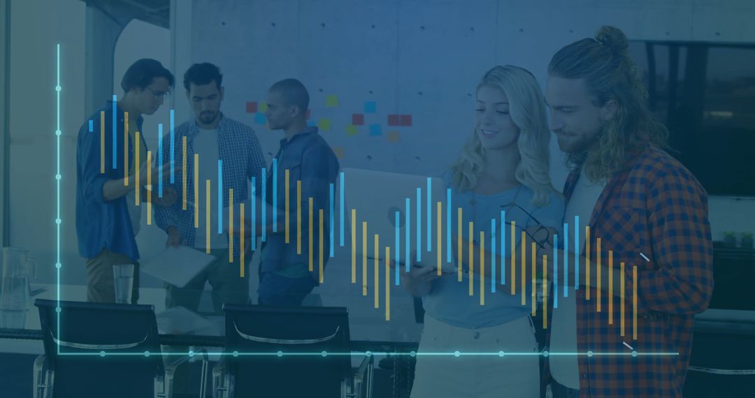 Team Analyzing Data Trends in Modern Conference Room