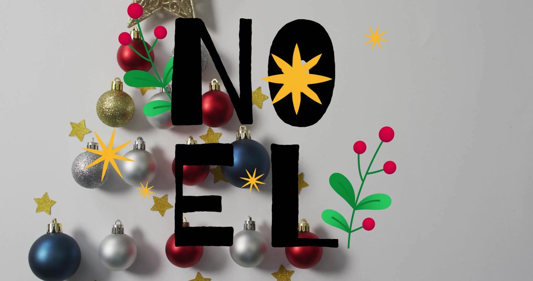 Festive Noel Text with Ornamented Christmas Tree