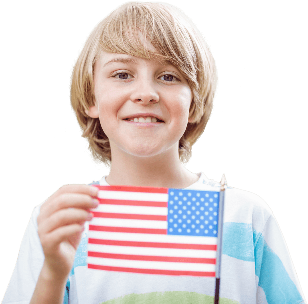 Smiling Boy Holding American Flag With Transparent Background Photo