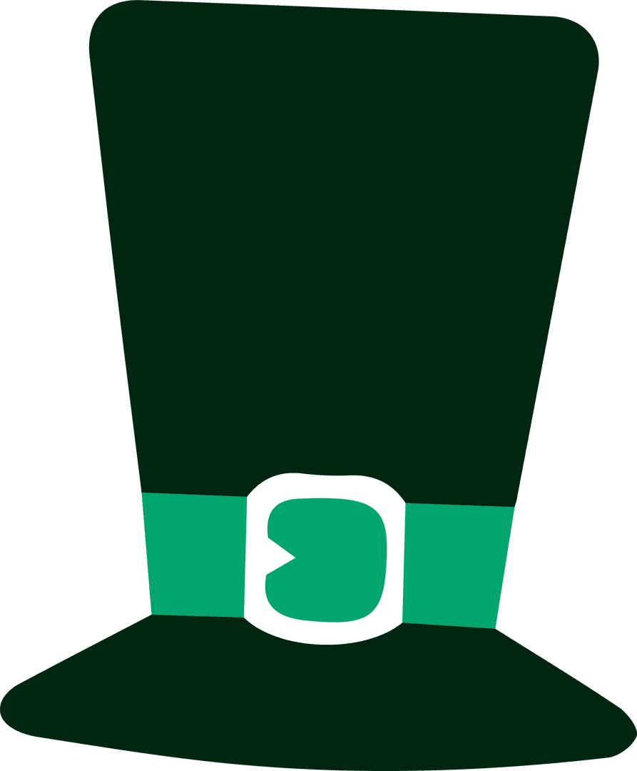 Flat Dark Green Top Hat with Light Green Band on Transparent Background