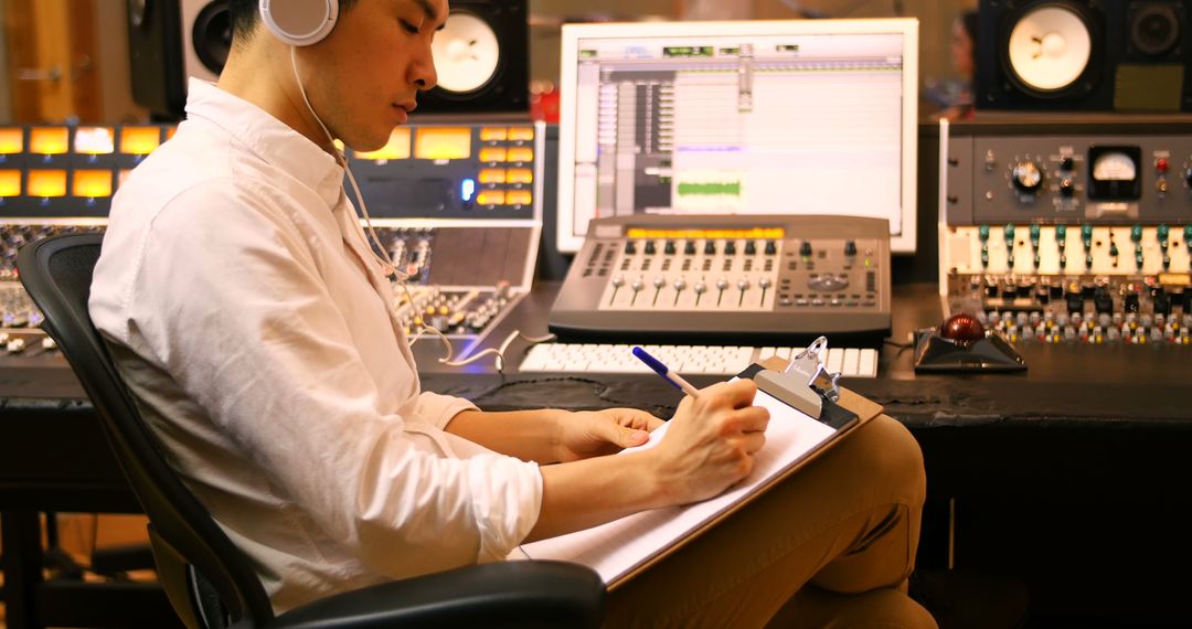 Young Music Producer Taking Notes in Recording Studio - Free Images, Stock Photos and Pictures on Pikwizard.com